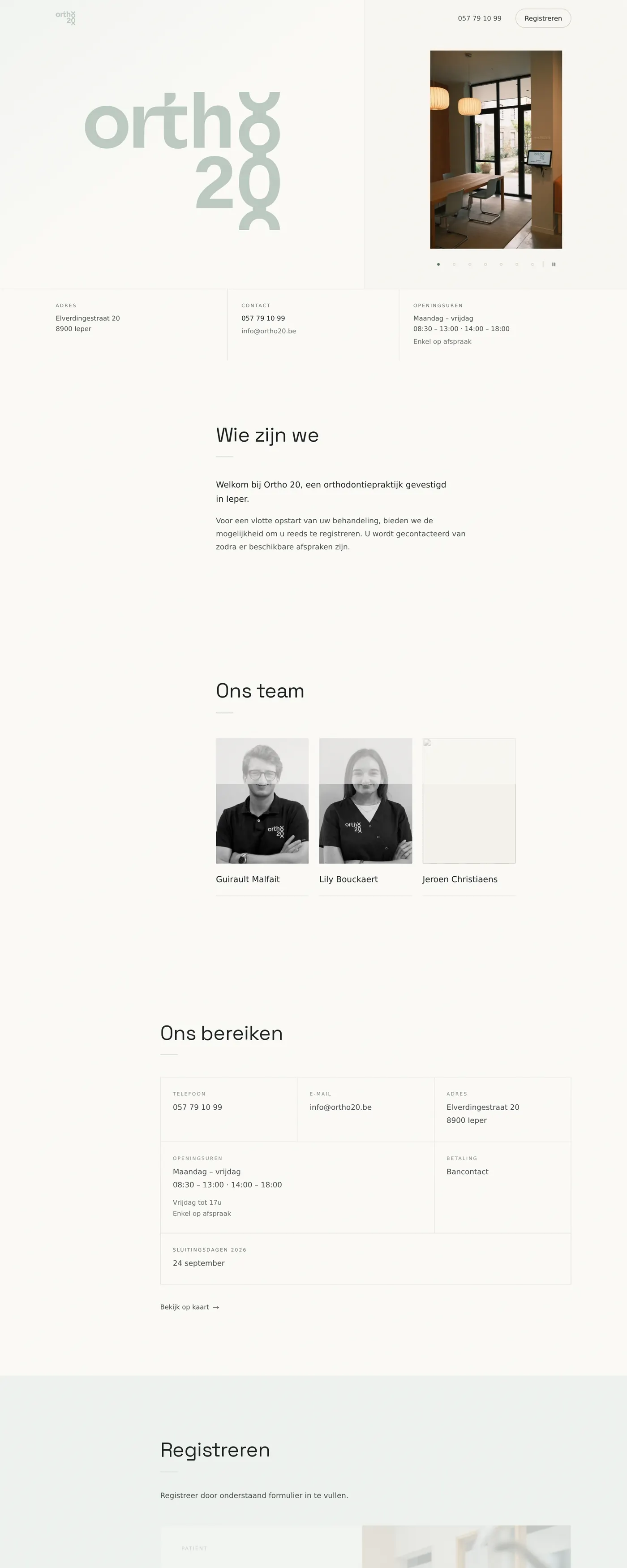Schermafbeelding van de website van Ortho 20